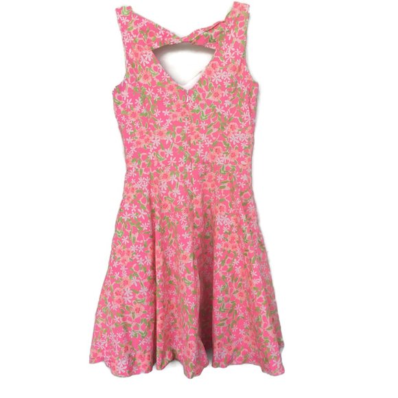 Lilly Pulitzer Dress 2 Freja Fiesta Pink Keyhole Pocket Swing Skirt Retired - Picture 3 of 6